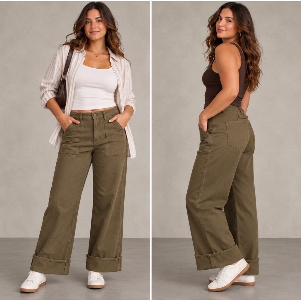 American Eagle High Waisted Utility Stovepipe Pants Stretch Bunker Olive Size 8
